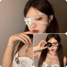 1件裝龐克十字眼罩配件，甜酷蘿莉塔暗黑哥德風蝴蝶結Cosplay飾品，復古蕾絲十字眼罩，次文化辣妹Cos動漫展拍照裝飾眼罩，暗色蕾絲滾邊十字眼罩，萬聖節派對動漫裝扮眼罩 - 彩色 - 查看 1