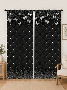 2 Stücke, schwarze Schmetterlingsvorhänge, luxuriöse Rauten-Perlenvorhänge, Ins-Stil Schlafzimmer-Vorhänge, französische Prinzessin-Fenstervorhänge, Stangendurchzug moderne Verdunkelungsvorhänge, Wohnzimmer Arbeitszimmer Heimdekoration - Verschiedenfarbig - Übersicht 4
