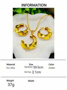 1pc Necklace 1 Pair Earrings Fashion Women's Gold Jewelry Set 2pcs Wedding Banquet Dress Accessories Daily Wear Holiday Gift Copper Jewelry C-Shaped Earrings - Yellow Gold - View 6