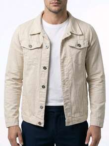 Men's Denim Jacket With Pockets And Buttons - Beis - Ver 3