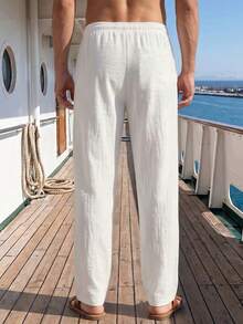 Men's Drawstring Waist Pocket Casual Versatile Daily Travel Long Pants - Khaki - View 2