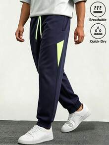 Men's Sports Jogging Pants, Elastic Waist Colorblock Training Pants With Side Pockets, Suitable For Outdoor And Daily Wear - Blue - View 4
