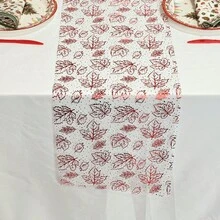 1pc Elegant Autumn Maple Leaf Table Runner - Polyester, Perfect For Home, Kitchen Or Dining Room Decor, Holiday Tabletop Decoration | Maple Leaf Pattern | Detailed Embroidery - Multicolor - View 3