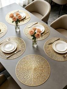 8pcs/Set Gold Hollow Out Pvc Placemats(4pcs) & Coasters(4pcs), Easy To Clean, Waterproof, Slip-Resistant, Heat Resistant, Ideal For Table Decoration And Special Occasions Like Wedding, Party, Festival - Gold 8-piece set (4 placemats, 4 coasters) - View 2