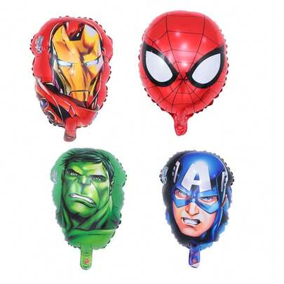 Tamagotchi 1set/4 piezas Globos de lámina con máscara de héroe de Marvel Avengers, globos con forma de cabeza de Iron Man, Capitán América y Spider-Man clásicos, decoración de fiesta con temática de superhéroes, adornos ideales para fiesta de cumpleaños, evento festivo & suministros de decoración de escena interior y exterior