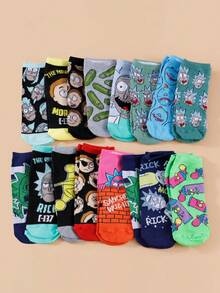 5/10 Pairs Random Style Women's Warner Bros. Rick And Morty Series Funny Cartoon Short Socks With Pickle Letter Design, Suitable For All Seasons, Perfect For Movie And Anime Fans - Multicolor - View 4