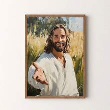 1 pieza/Set Arte de pared en lienzo vintage de Jesucristo, Póster de lienzo del Salvador sonriente, Impresión de pintura al óleo de figura bíblica, Decoración para sala de estar, dormitorio, oficina, Regalo religioso para creyentes, Sin marco incluido - Retro - Ver 5