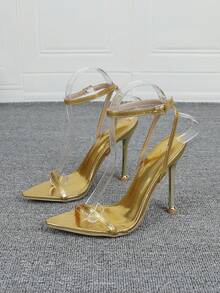 2026 Spring/Summer Fashion High Heel Pointed Toe One-Strap Gold Sandals - Gold - View 11