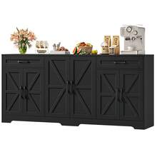 Sideboard, 180cm Large Kitchen Sideboard With 6 Barn Doors & 2 Drawers Farmhouse - 黑色 - 查看 8