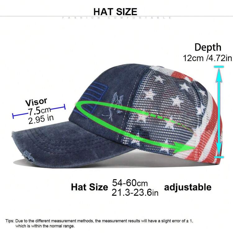 1pc Fashionable Vintage Washed Cotton Women's Baseball Cap, Decorated With American Flag Embroidery, Ponytail Hole Design, With Adjustable Strap. Breathable And Sun-Protective, Suitable For Daily Casual Wear And Outdoor Activities. Unisex - A - View 7