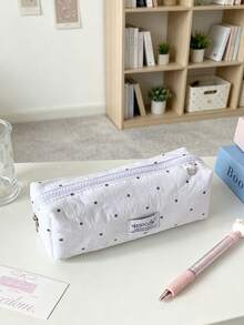 1pc Cute Polka Dot Pencil Case, Large Capacity Padded Stationery Storage Bag With Inner Mesh Pocket, High-Value Zippered Organizer, Multifunctional Makeup/Study Supplies Pouch For Girls, Back To School Gift, School Essential - Multicolor - View 5