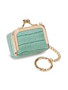 FOREVER MIYIN Minimalist Crocodile Pattern Microfiber Mini Jewelry Box With Kiss Lock And Keychain Coin Purse, Travel Jewelry/Necklace/Ring/AirTag Storage Box, Cosmetic Organizer Bag - Multicolor - View 14