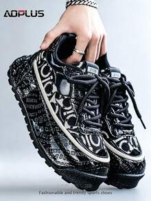 AoPlus Men's Classic Black Comfortable Sports Sneakers, Stylish Outdoor Lace-Up Leather - Spliced Thick - Soled Street - Style Casual Shoes - 黑色 - 查看 5