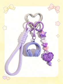 1pc Mini Earphone Keychain Woven Lanyard, Colorful Letter Bow Bag Charm - Multicolor - View 6