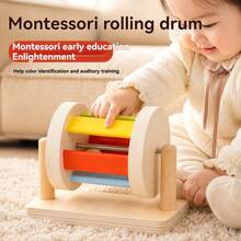 Montessori Solid Wood Rainbow Rolling Drum Educational Toy, Wooden Rainbow Textile Drum, Baby Early Learning Box Toy - 彩色 - 查看 2