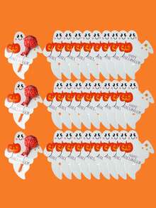 500PCS/200PCS/100pcs/50pcs/25PCS Halloween Themed Lollipop Decorations, Halloween Christmas Gift Cards, Creative Design Halloween Ghost Pumpkin Lollipop Decorative Card Paper, Suitable For Halloween Party Supplies - Multicolor - View 17