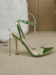 2026 Spring/Summer Fashion High Heel Pointed Toe Single Strap Sandals - Green - View 3
