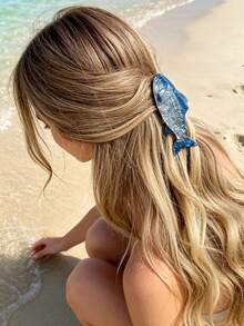 1 pieza Pinza para el cabello con forma de pez, pinza para el cabello con estampado de pez de océano colorido, pinza para el cabello con animal marino de dibujos animados lindo, accesorio para el cabello divertido y casual para mujeres y niñas - Multicolor - Ver 4