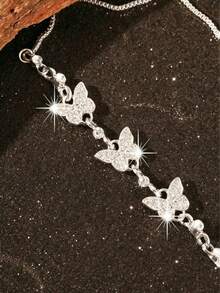 1pc Elegant Fashion Butterfly Bracelet, Adjustable Pull-Cord Minimalist Luxury High-End Bangle - Silver - View 3