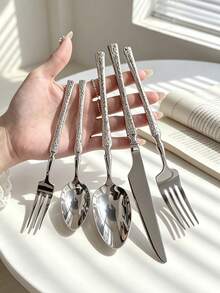 5pcs/15pcs/30pcs Stainless Steel Cutlery Set Steak Knife Fork Spoon Suitable For Kitchen Restaurant Wedding Party Holiday Gift - Silver - View 1