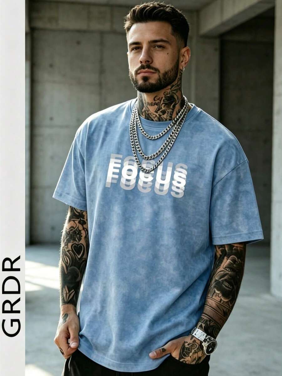 GRDR | Men's Retro Minimalist Washed Short Sleeve T-Shirt | Suitable For Summer Wear | Comfortable & Breathable | Fashion - Baby Blue - View 1