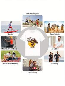 Tricou bărbați din bumbac pur, mânecă scurtă, Summer Vibes, cu imprimeu skateboard și palmier, casual, oversized, alb - alb - Vizualizare 2