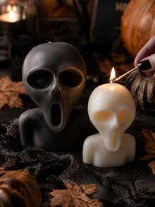 1pc 3D Ghost Face Candle Silicone Mold, Halloween Style, For Aromatherapy Candles, Plaster Crafts, Holiday Decor And Gift Making - Ghost Face Silicone Mold - View 3