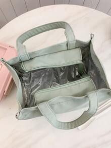 Bolsa de Almuerzo Aislada de unicolor Portátil, Caja de Almuerzo y Bolsa de Frutas Gruesa y Linda para Estudiantes - Verde - Ver 8