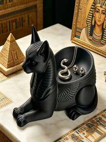 Halloween Gothic Style Desktop Storage Rack, Black Egyptian Cat Storage Shelf, Bastet Statue, Halloween Home Decor - A - View 6