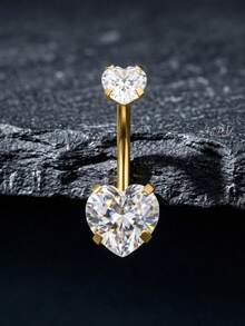 1pc Silver Casual Fashion Stainless Steel Heart-Shaped Cubic Zirconia Belly Ring, Suitable For Women, Valentine's Day, Christmas, Thanksgiving, Halloween, Easter, Bar, Dance Party, Beach Party, Birthday Gift, Daily Wear - Silver - View 9