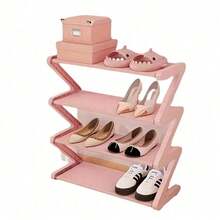 4-Tier Z-Shaped Shoe Rack, Shoe Storage Organizer, Multi-Layer Shoe Rack, Plastic Freestanding Shoe Rack, Easy To Assemble Floor-Mounted Organizer, Suitable For Living Room, No Tools Required Installation, Stackable Home And Dorm Essential - Multicolor - View 1