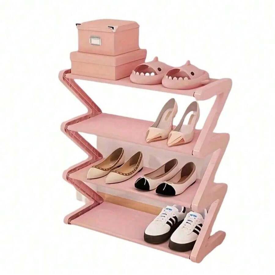 4-Tier Z-Shaped Shoe Rack, Shoe Storage Organizer, Multi-Layer Shoe Rack, Plastic Freestanding Shoe Rack, Easy To Assemble Floor-Mounted Organizer, Suitable For Living Room, No Tools Required Installation, Stackable Home And Dorm Essential - Multicolor - View 1