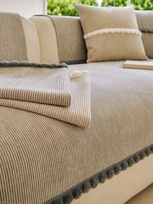 1pc Bohemian Style Tassel Solid Color Chenille Sofa Cover, Minimalist Unique Design, Adds Artistic Flair And Exotic Charm To Your Living Room, Creating A Comfortable And Fashionable Home Decor - Light Grey - View 8