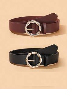 1pc/2pcs White K Color Braided Round Buckle Belt - Black - View 13