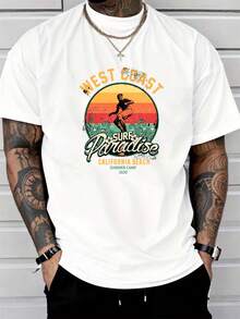 T-shirt à manches courtes en pur coton pour hommes, tee-shirt graphique vintage de la côte ouest, décontracté, d'été, imprimé plage de Californie - Blanc - Voir 6