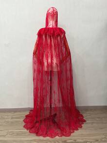 1件紅色長款蕾絲連帽婚禮白色新娘披肩黑色斗篷 - 彩色 - 查看 6