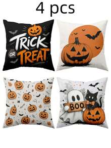 1/4pcs New Halloween Pattern Pillowcase, Halloween-Themed Cushion Cover, Decorative Pillowcase, Square Pillowcase, Halloween Decoration, Decorative Pillow, Suitable For Living Room, Sofa, And Bedroom Party Decoration, Pillow Insert Not Included - Multicolor - View 9