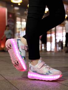 青少年輪滑鞋 爆款四輪溜冰鞋 小號四輪輪鞋 LED可充電發光鞋 亮燈鞋 - 粉色 - 查看 8