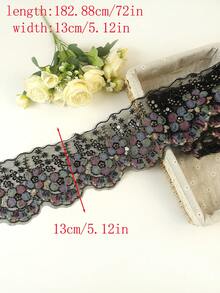 1 Yard, 2 Yard, Tersedia 9 Warna, Kain Organza Potongan Bordir Komputer Baru dengan Aksesoris Bordir, Manik-manik Tabung, Potongan Kristal, Kain Jala, Renda Bunga Gradien yang Indah, Lebar: 13cm/5.12in - A - View 4