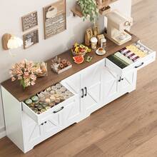 Sideboard, 180cm Large Kitchen Sideboard With 6 Barn Doors & 2 Drawers Farmhouse - 白色 - 查看 4