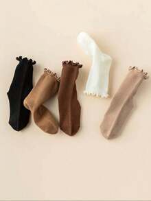 20 Pares de Meias para Meninas, Meias de Cano Médio com Babado de Cor Sólida, Estilo Maillard Coreano Doce e Fofo de Princesa, Combinam com Sapatos de Couro - Multicolorido - Visão 6