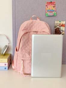 1 pieza Mochila acolchada de nylon de gran capacidad para mujer, decoración de borlas, mochila preppy casual minimalista, adecuada para estudiantes, escuela, regreso a clases, compras, uso diario - Multicolor - Ver 7