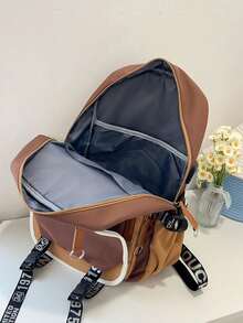 Large Capacity Fashion Colorblock Women's Backpack Casual Outdoor Flap Backpack Niche Design Student School Bag - Brown - View 7
