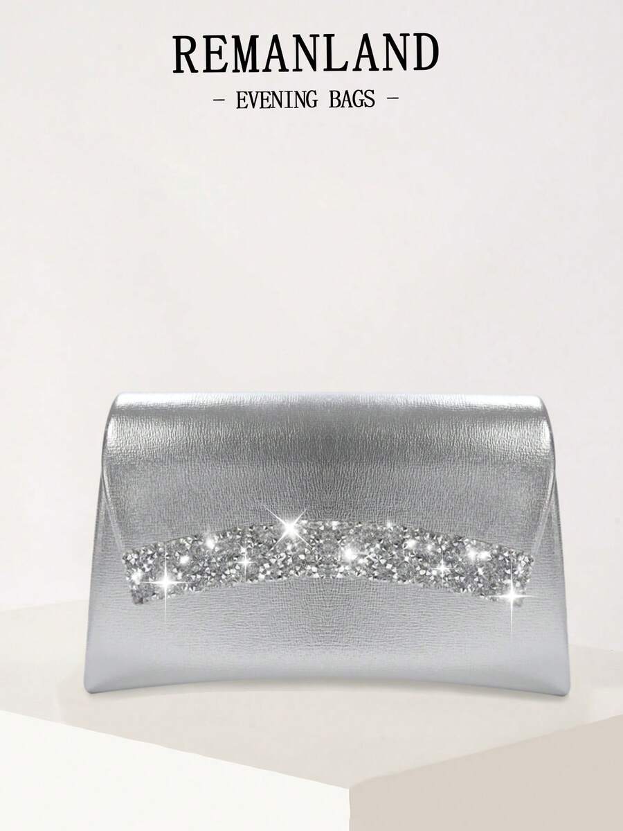 REMANLAND Sac de soirée de luxe pour femme avec rabat et lacets en strass, sac enveloppe charmant et à la mode, sac de bal, sac à bandoulière et sac croisé avec chaîne métallique, assortiment parfait pour robe de bal à paillettes, robe de mariée, meilleur cadeau pour les êtres chers.