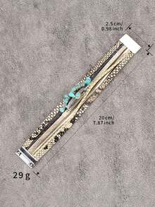 1pc Western Multi-Layer Snake Skin Leather Bracelet, Vintage Turquoise Feather Wide Cuff, Daily Street Wear Versatile Accessory, Carnival Party Halloween Funny Bracelet, Gift For Women Family And Friends - Bracelet - View 10