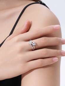Moissanite Ring For Women, 925 Sterling Silver Hypoallergenic, Luxury Niche Design, Valentine's Day Birthday Gift For Girlfriend Wife Mother, Gift Box Packaging With Certificate - Silver - View 4