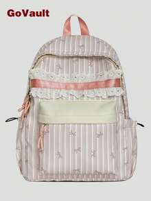 Cute Bow Striped Backpack, Ultra-Light Teen Student School Bag, Women's Casual Daily Commute Backpack, Back To School Season - Multicolor - View 1
