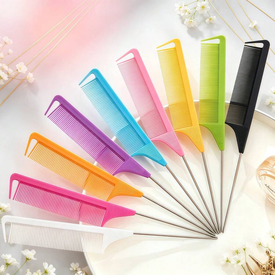 Metal Tail Comb Professional Hair Parting Comb Multi-Functional Hair Styling Design Tool Suitable For Combing, Parting, Sectioning Multiple Colors Available For Salon And Home Use
