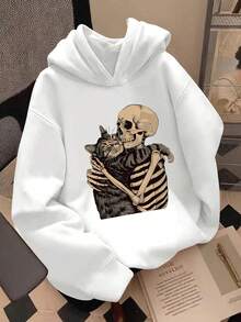 1PCS Best-Selling Printed Hoodie - Unisex Autumn/Winter Casual Street Style Pullover, Soft Fabric White Tops Winter Outfit For Women - White - View 1