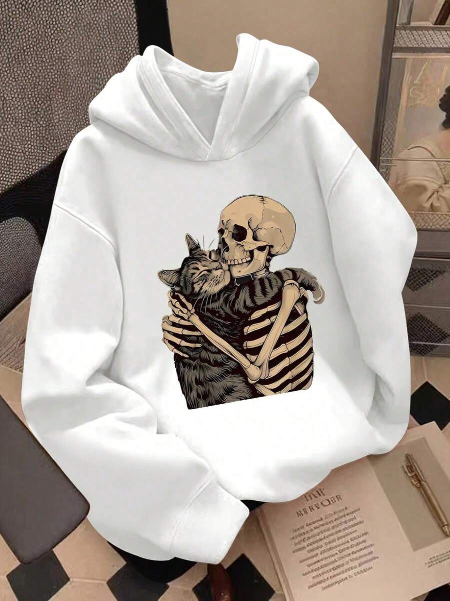 1PCS Best-Selling Printed Hoodie - Unisex Autumn/Winter Casual Street Style Pullover, Soft Fabric White Tops Winter Outfit For Women - White - View 1